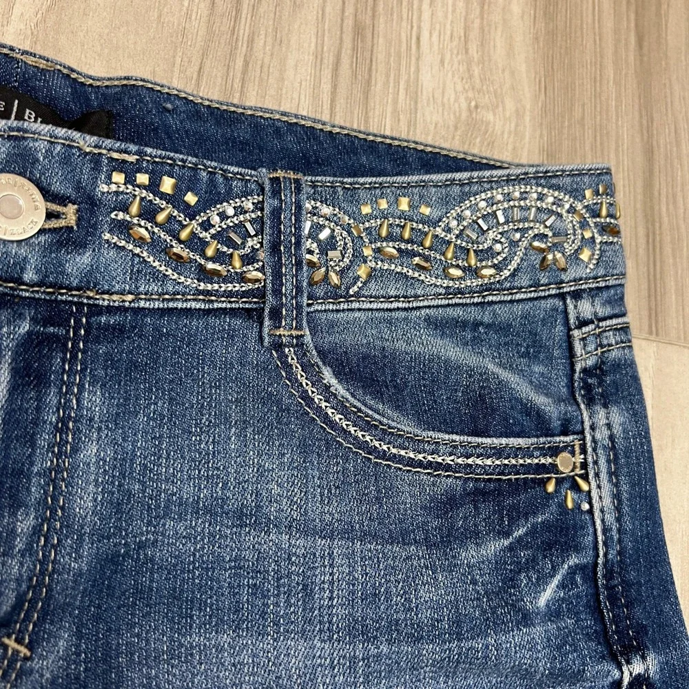 White House Black Market Embellished Denim Bermuda Shorts Sz 4 Jeweled Studded